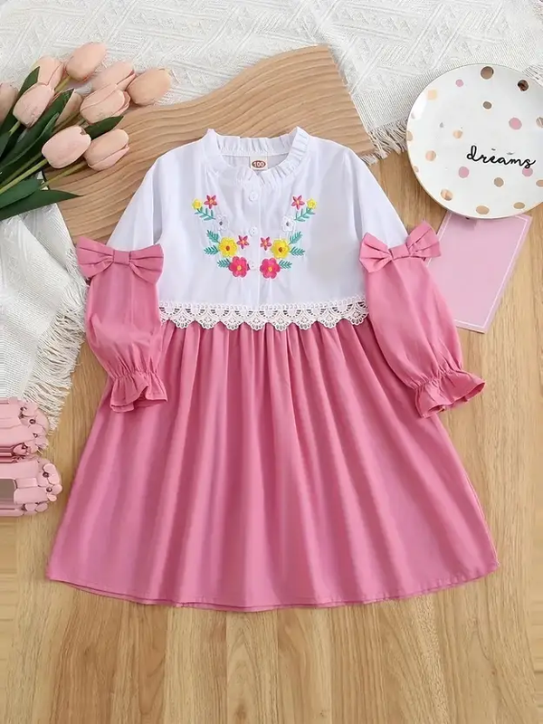 Pink Embroidered Floral Frock