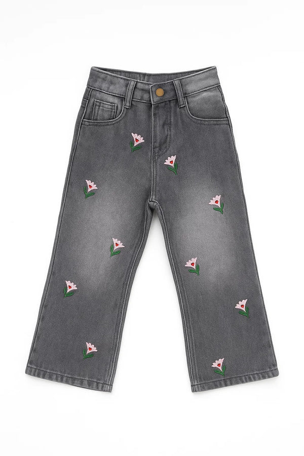 Floral Gray Denim Pant