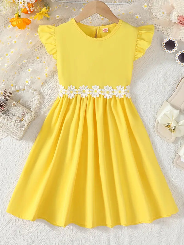 Yellow Floral Waist Frock